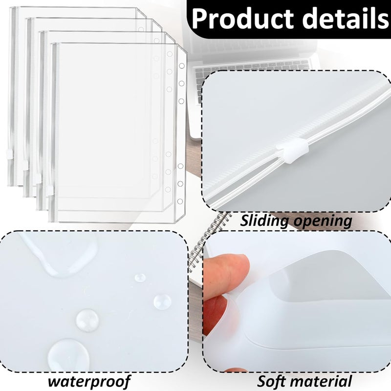 salbsever Premium Clear Binder Zipper Folders - 12PCS A5 Size 6 Holes Binder Inserts, Document Filing Bags for 6-Ring Notebook Loose Leaf Bags (Pack of 2) - Image 4